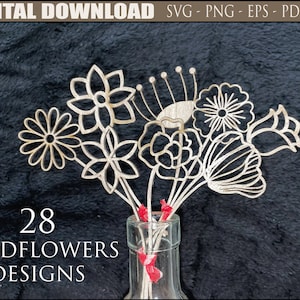 Wildflowers SVG Bundle, Laser Cut Glowforge Cricut Digital download Files, Vector Wild Flowers Bouquet for Mom Wood Florals Mothers day gift