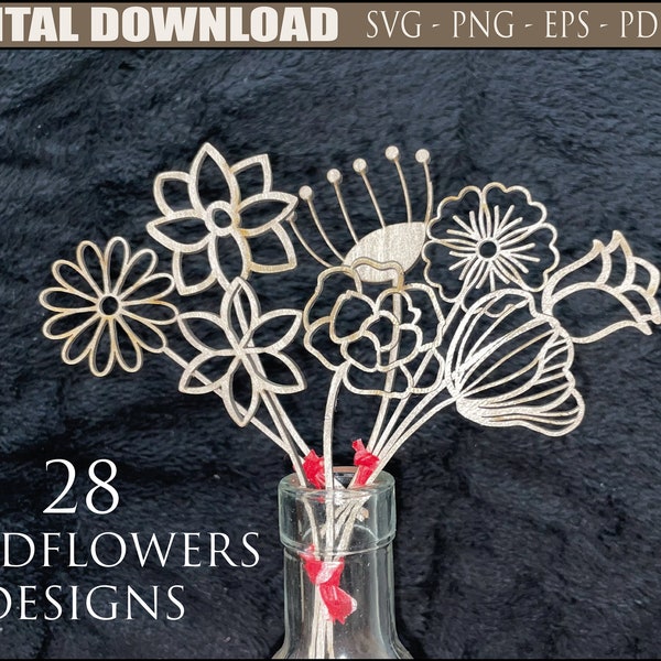 Wildflowers SVG Bundle, Laser Cut Glowforge Cricut Digital download Files, Vector Wild Flowers Bouquet for Mom Wood Florals Mothers day gift