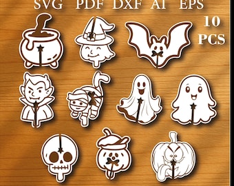 Haloween Brood Clip SVG Bundel Set van 10 Lasergesneden Bagagelabel Bestanden, GhoST Pompoen & Halloween Herbruikbare Clips, Glowforge xTool Compatibel