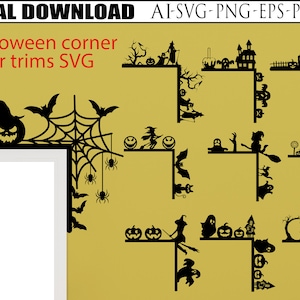 Halloween corner door trims SVG Bundle for Cricut Silhouette Glowforge. Halloween laser and print files. Instant Download