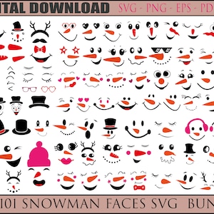 101 Snowman Faces SVG Bundle | Snowman SVG | Snowman Clipart| Christmas Svg| Snowman Bundle Svg| Snowman Vector| Christmas Elements png