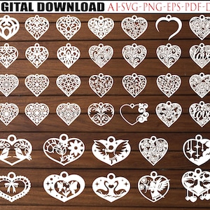 Heart Earring Svg, Heart Earring Laser Cut, Laser Cut Files, stijlen Glowforge Cricut Sieraden Hangers lasergesneden Digitale Download