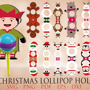 20 porta-pirulito de Natal SVG, arquivo de corte de porta-pirulito de rena, porta-doces Svg, enfeites de árvore de Natal, porta-doces de Papai Noel.