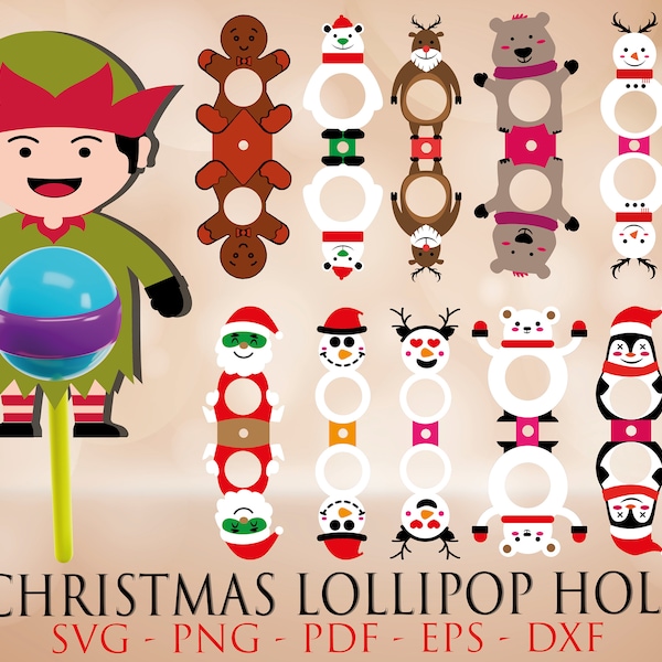 20 Christmas Lollipop Holder SVG, Reindeer Lollipop Holder Cut File, Candy Holder Svg, Christmas Tree Ornaments, Santa Candy Holder.