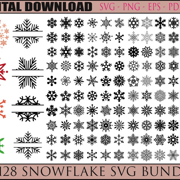 128 Snowflake SVG Bundle, Snowflakes for Digital Download, Winter SVG Snowflake File, Cricut, Silhouette, Glowforge