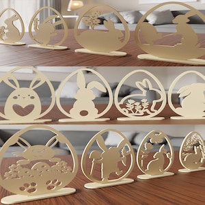 Bunny Easter Eggs Shelf Sitter SVG - Easter Eggs With Stand Svg - Easter Laser Cut file -Set Of 12 Easter Egg Decors DXF SVG Cricut Cut File