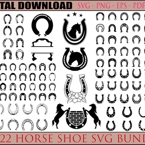 Horse Shoe SVG Bundle, Horse Shoe PNG Bundle, Horse Shoe Clipart, Horse Shoe SVG Cut Files for Cricut, Horse Shoe Silhouette, Horseshoe Svg