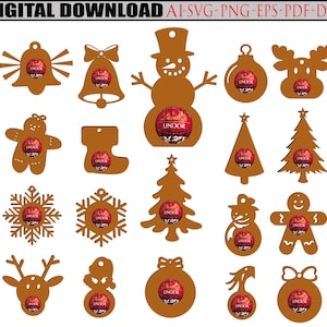 19 porta cioccolato natalizio SVG, sagoma Cricut titolare, Glowforge Svg, file tagliato al laser, albero di Natale, Babbo Natale, porta pan di zenzero Svg