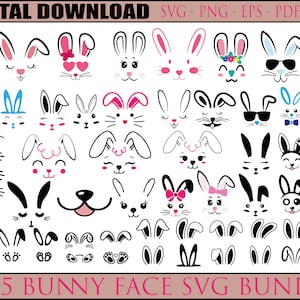 Bunny Face Svg, Easter Svg, Bunny Face Set Easter, Bunny Easter Svg, Easter Bunny Svg, Easter Bunny Svg, Bunny Cut Files for Cricut