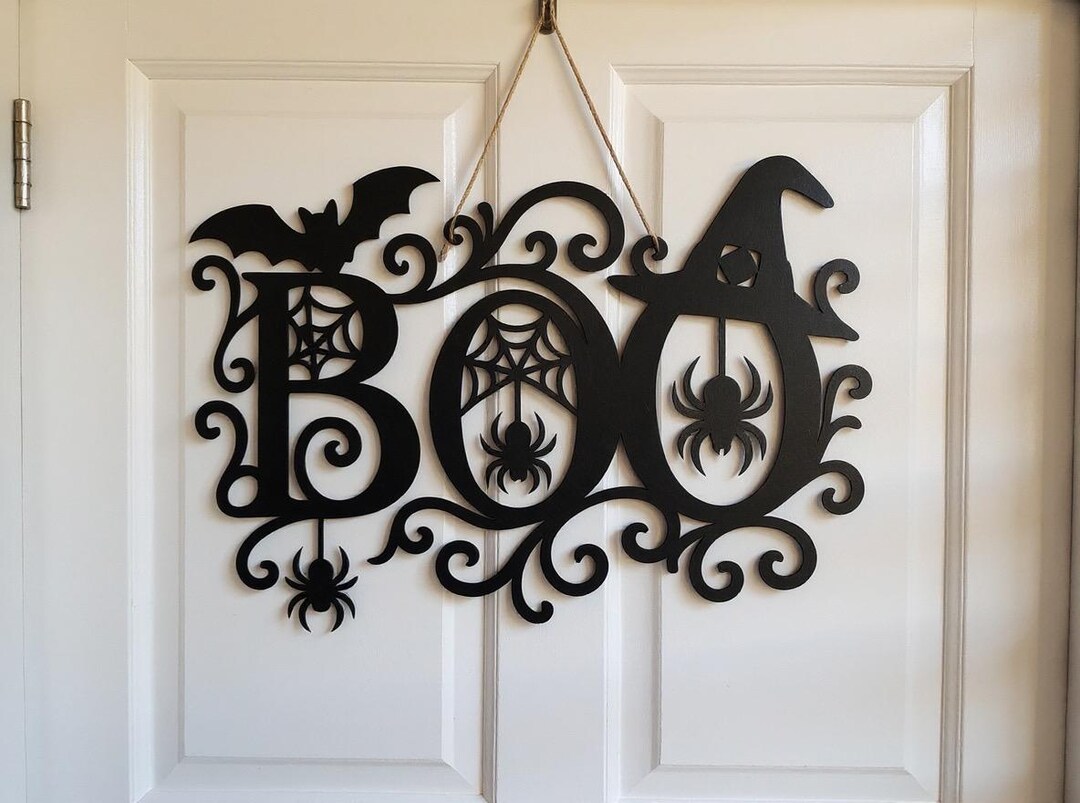 Spooky Boo Door Hanger Svg, Halloween Door Sign Bundle, Laser Cut File ...