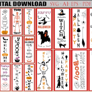 Peut inclure: Un téléchargement numérique avec des motifs sur le thème d'Halloween. Les motifs comprennent du texte tel que "Happy Halloween", "Trick or Treat" et "Welcome", ainsi que des graphiques effrayants tels que des fantômes, des citrouilles, des sorcières et des squelettes.