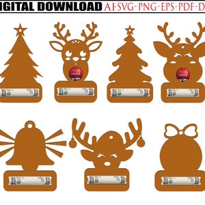 Weihnachts-Geldklammer-Svg, Geldschild-Weihnachtsschmuck, Weihnachts-Glowforge-Svg, Geldgeschenkhalter-Svg, Geschenk, Rentier-Svg, Lasergeschnittene Dateien