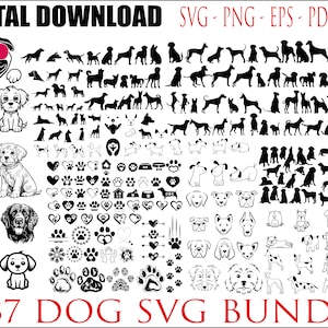 Dog SVG Bundle, Dog PNG Bundle, Dog Clipart, Dog SVG Cut Files for Cricut, Cute Dog Svg, Paw Prints svg, Pet Svg, Dog House svg, Dog Bone