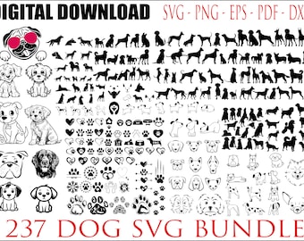 Dog SVG Bundle, Dog PNG Bundle, Dog Clipart, Dog SVG Cut Files for Cricut, Cute Dog Svg, Paw Prints svg, Pet Svg, Dog House svg, Dog Bone