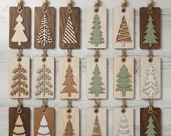 18 Árbol de Navidad de granja, Árbol de Navidad láser svg, Navidad svg, Adorno rectangular de Navidad cortado con láser Archivo SVG, Holiday Glowforge