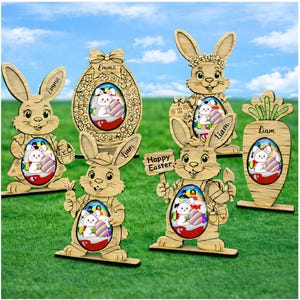 Easter bunny 6 egg holders laser cut svg file Glowforge Easter bunny egg holder stand svg template Standing Easter Bunny dxf Easter lasercut