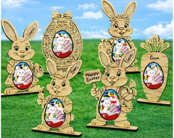 Easter bunny 6 egg holders laser cut svg file Glowforge Easter bunny egg holder stand svg template Standing Easter Bunny dxf Easter lasercut