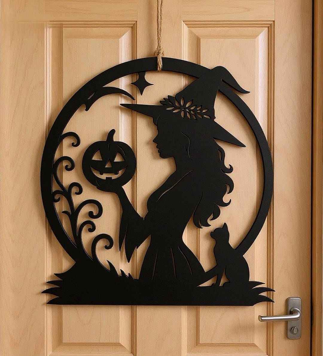 Spooky Witch Door Hanger Svg, Witch and Pumpkin Halloween Door Sign ...