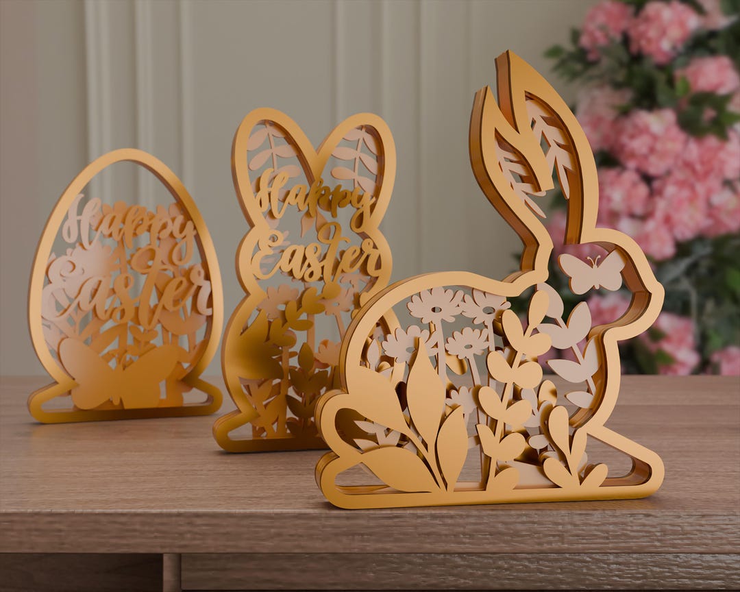 03 Style Easter Laser Cut Files Bunny SVG Layered Bundle, Floral Rabbit ...