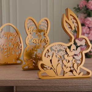 03 Style Easter Laser Cut Files Bunny SVG layered bundle, Floral rabbit multilayer Digital Download