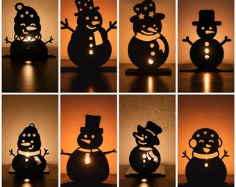 08 Christmas Snowman Candle Holder Bundle Svg Laser Cut ,Snowman Theme SVG DXF Christmas Laser Cut Christmas svg