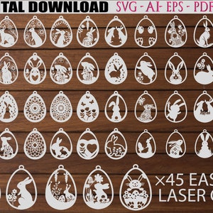 45 bundle in formato Svg con taglio laser Mega di Pasqua, ornamenti coniglietto in formato Svg, file in formato SVG taglio laser di Pasqua, gancio di Pasqua in formato SVG, dxf eps immagine 1