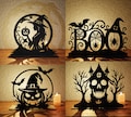 04 Halloween Candle Holder Bundle Svg Laser Cut - Pumpkin Hat-Sorceress - Haunted House Theme SVG DXF Halloween Laser Cut Halloween svg