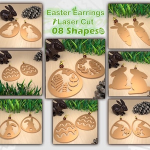Easter Earrings Laser Cut Files, Bunny Earrings SVG, Egg Earrings SVG, Easter Earrings Templates Cut File, Spring Earrings SVG Bundle