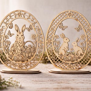 Osterdekorations-Laserdatei, stehender Osterhase, Osterhase zum Selbermachen, Osterhasen-Tischdeko aus Holz, lasergeschnitten