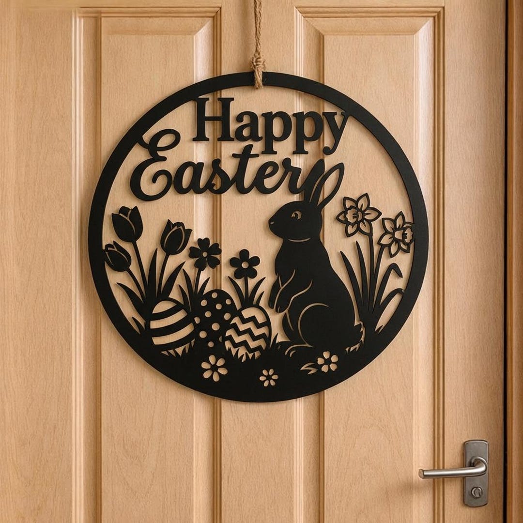 Happy Easter Bunny Welcome Sign SVG Laser Cut Files: Spring Door Hanger ...