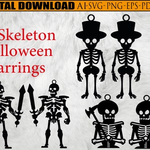 Skeleton Halloween Earrings SVG Digital Download Digital SVG Cute Earrings Laser Cut Cricut.