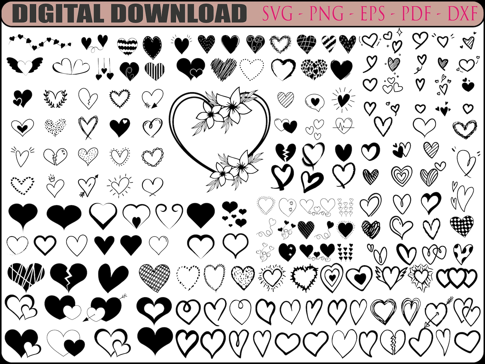 397 Heart Svg Bundle , HEART Doodle Svg, Heart Svg Cut Files for Cricut ...
