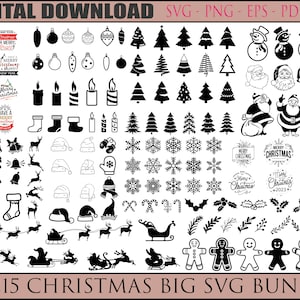 215 PACOTE SVG DE NATAL, feliz natal svg, clipart de Natal, arquivos Svg de Natal para Cricut, arquivos cortados de Natal, Papai Noel svg