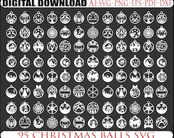 95 bolas navideñas SVG, paquete de adornos navideños cortados con láser SVG, juego de juguetes navideños, paquete de SVG navideños