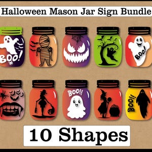 Halloween Mason Jar Sign Bundle, DIGITAL download, Door hanger svg, Glowforge laser file, Cricut, Spooky welcome sign svg, Ghost, Pumpkin