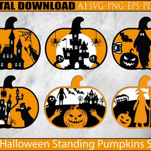 Halloween Standing Pumpkins SVG, 3D Laser Cutting File, Scary Pumpkins Svg, Halloween Decor Svg, Layered Pumpkin Svg, Spooky House Svg