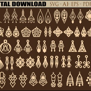 Pendientes geométricos paquete corte láser archivo svg Glowforge pendientes elegantes vector cnc plantillas Pendientes plan de corte dxf Descarga digital