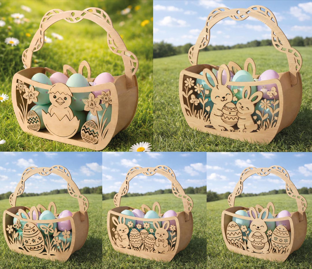 Bunny Easter Basket SVG – Laser Cut File, Wooden Gift Basket (digital ...