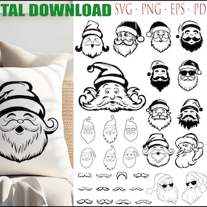 Santa Face SVG Bundle, Santa Mustaches SVG, Weihnachten SVG, Santa Cut File, Santa Face Clip Art, Digitaler Download