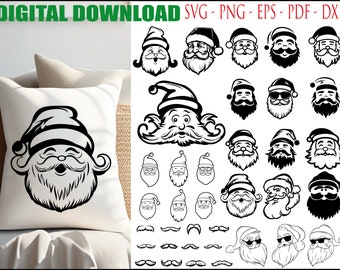 Santa Face SVG Bundle , Santa Mustaches SVG, , Christmas SVG, Santa Cut File, Santa Face Clip Art , Digital Download