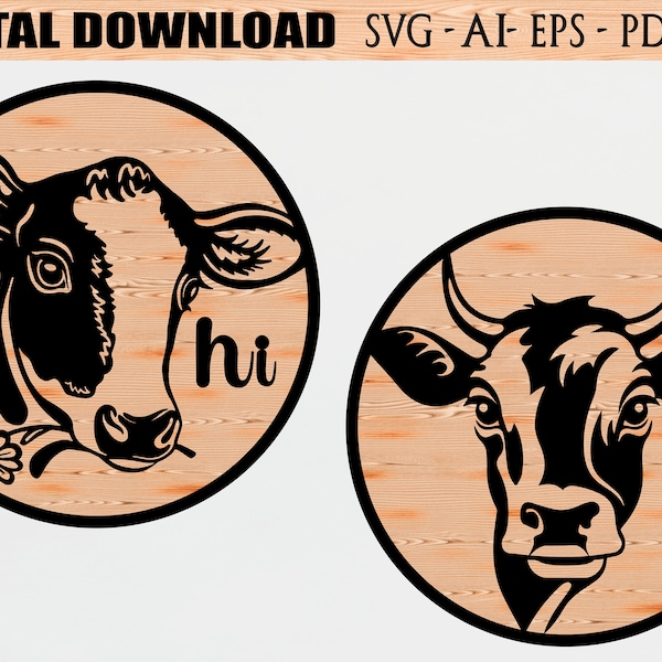 02 Cow Hi Door Hanger SVG - Laser Cut Files - Cow SVG - Cow Door Sign - Welcome Sign Svg - Farmhouse Sign Svg - Farm Decor - Glowforge Files