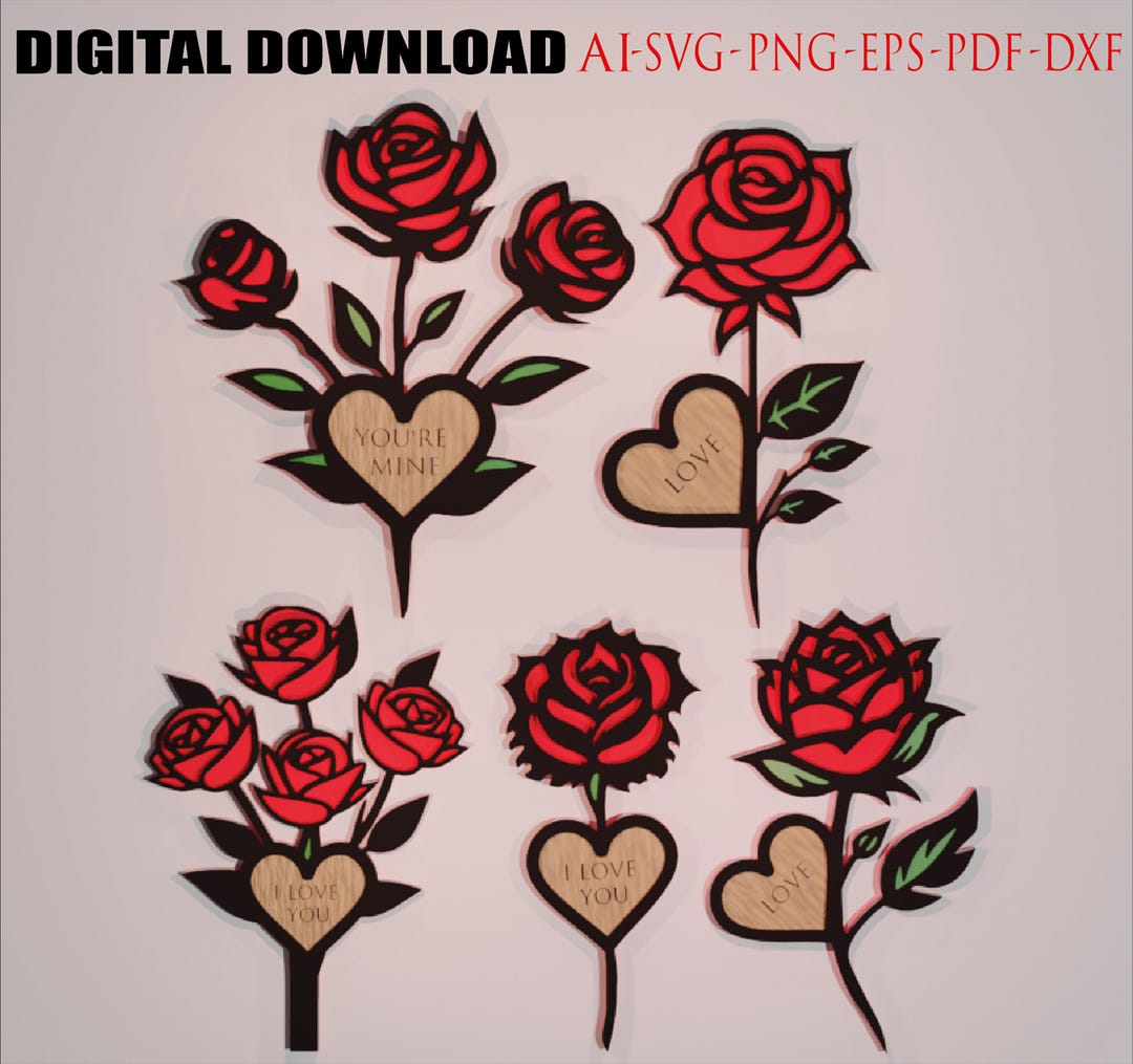 05 Rose Bouquet SVG, Valentines Day Svg, Flower Laser Cut Files ...