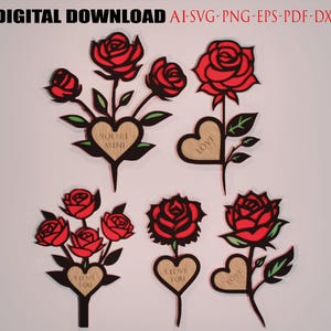 05 Rose Bouquet SVG, Valentines Day Svg, Flower Laser cut files, Darling Svg, Love Svg, Wood Rose Bouquet Svg, Sweetie Svg, Glowforge Svg