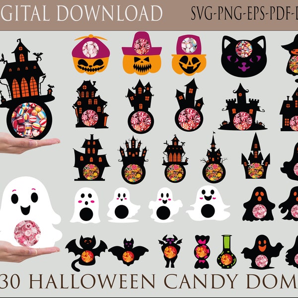 30 Halloween Candy Dome SVG Big Bundle, Halloween Candy Holder SVG, Candy Ornaments SVG, Chocolate holder svg, Trick or Treat Gifts, clipart