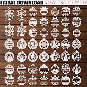 47 christmas Balls Svg , Christmas Ornament Laser Cut  SVG Bundle, Set Of Christmas Toy, Christmas SVG Bundle