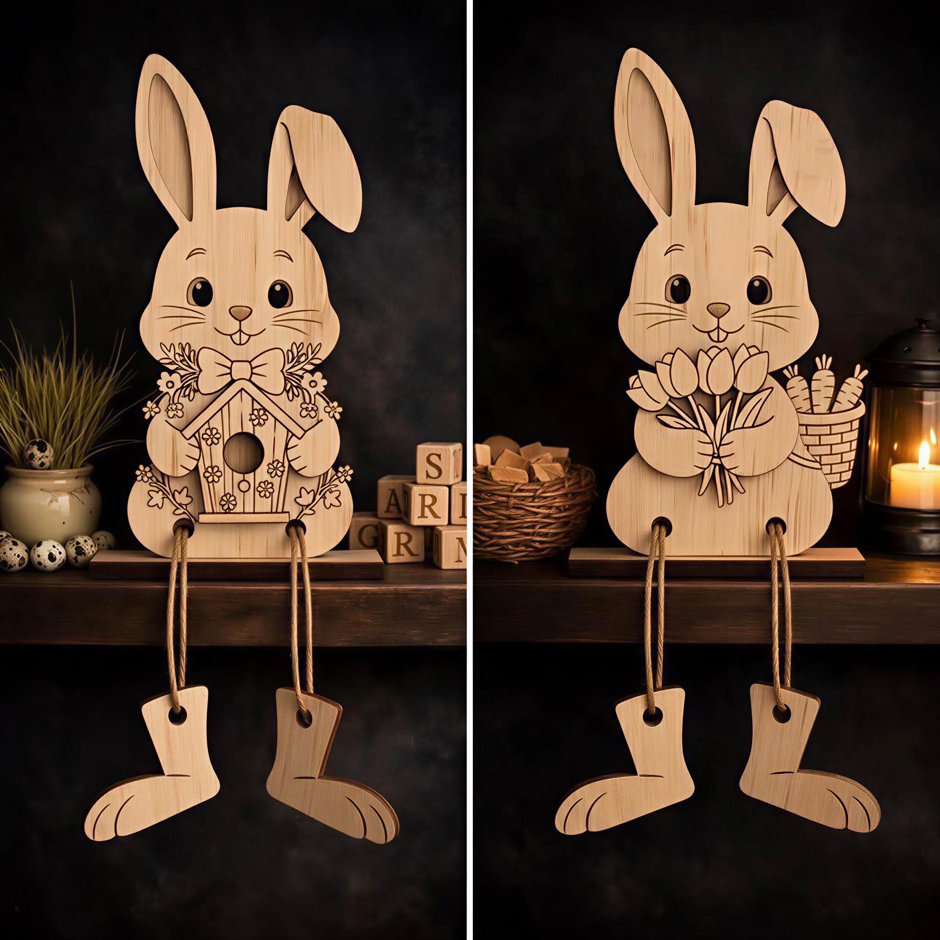 Easter Bunny Shelf Sitters Figurines Laser Svg File Glowforge Layered ...