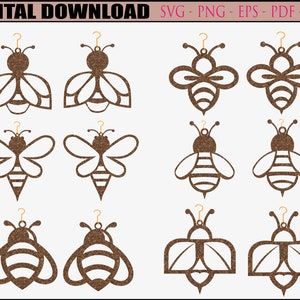 06 Bee Earring SVG, Bumble Bee Earring Glowforge Cut File, Farm Animals Earring SVG, Laser Earrings svg