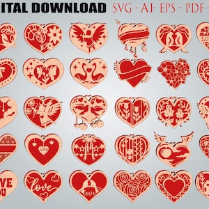 Hearts Valentine's Day Laser Cut ,Laser Cut File, Valentine's Day Laser Cut File, Valentines Gift, Heart SVG File