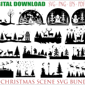 Winter Christmas Scene SVG, Winter Scene SVG, Magical Christmas Scene, Santa Reindeer SVG, Christmas Svg Bundle, Deer Svg, pine Tree Svg