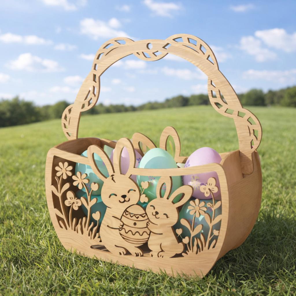Bunny Easter Basket SVG – Laser Cut File, Wooden Gift Basket (digital ...